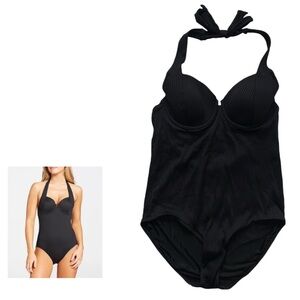 CALIA Swimsuit One Piece Underwire Tummy Control Black Size 14 NWT Modest